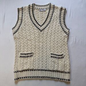Zara V-Neck Sweater Vest‎ Cable Knit Cream and Black Small